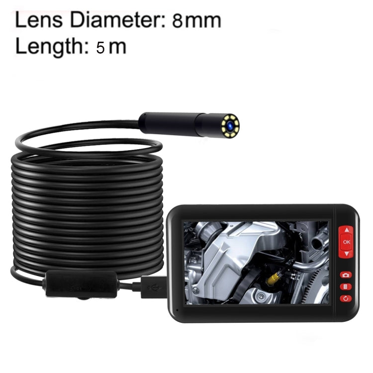 P20 Inspection Endoscope with 4.3 inch HD1080P Display with 8 LEDs, Length: 5m, Lens Diameter: 8mm, Hard Line, Length: 5m, Hard Line