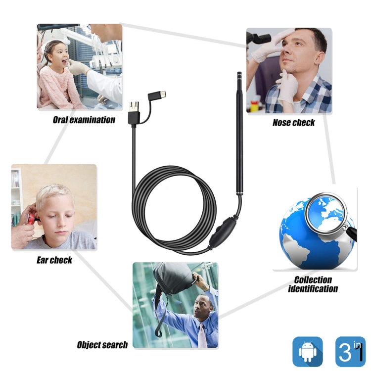 AN101 5.5mm Home Otoscope Three-in-one Ear Endoscope 30W HD Otoscope Ear Visual Picking Otoscope, 30W