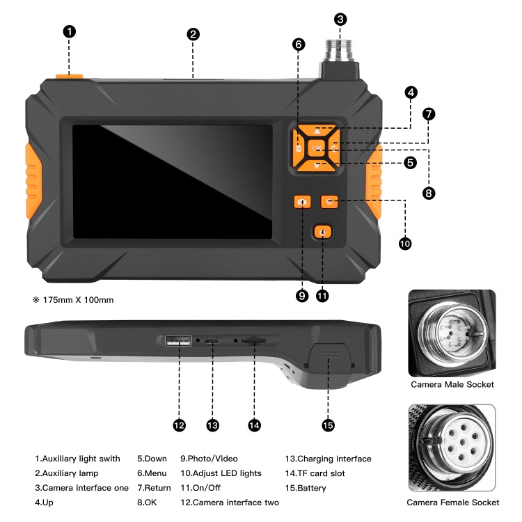 4.3 inch HD Portable Endoscope Snake Tube Industrial Endoscope Waterproof IP67 P30, Cable Length: 1m, 1m