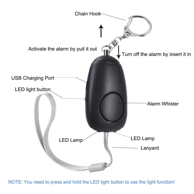 Allarme personale femminile con doppio LED luminoso 130 dB