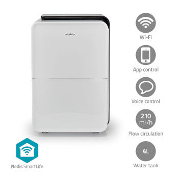 SmartLife Dehumidifier | Wi-Fi | 30 l/Day | Dehumidification / Continuous / Max+ / Dry laundry / Ventilation | Android™ / IOS | Adjustable hygrostat | 210 m³/h