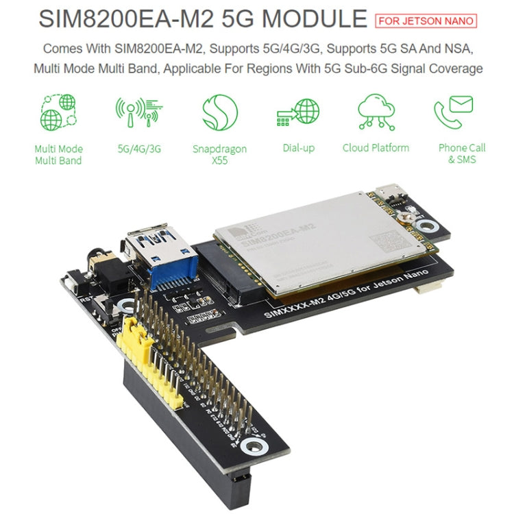 Waveshare SIM8200EA-M2 5G Snapdragon X55 Multi Mode Multi Band 5G/4G/3G Modulo Espandi Scheda per Jetson Nano, Spina UE, SIM8200EA-M2 EU Plug