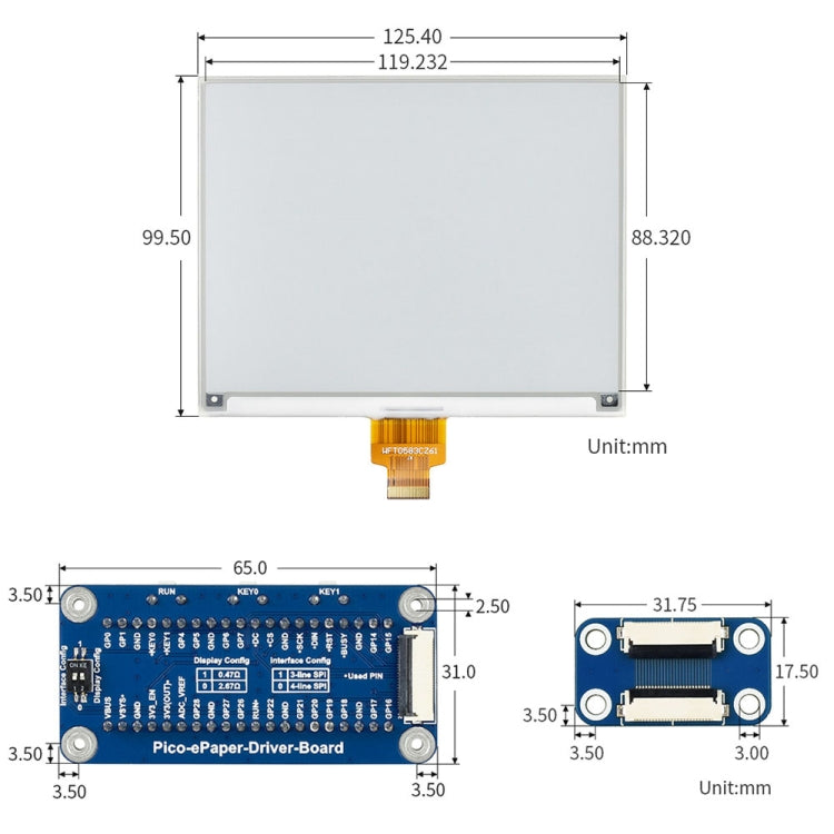 Waveshare 5.83 inch 648x480 Pixel E-Ink E-Paper Display Module Black and White for Raspberry Pi Pico, SPI Interface, 20126
