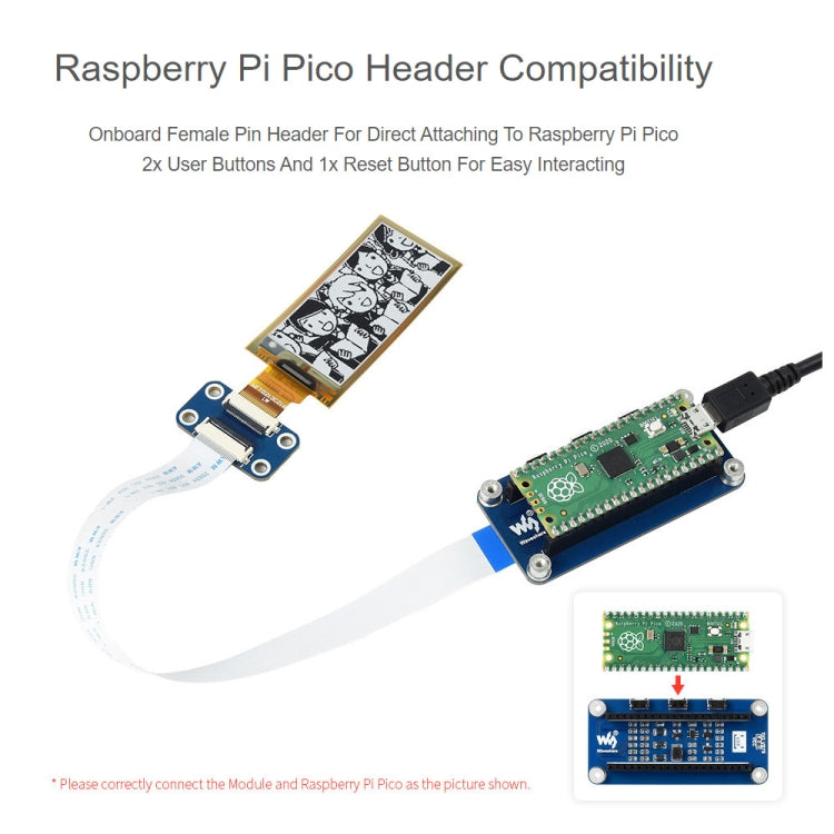 Waveshare 2.13 inch 212 x 104 Pixels Flexible E-Ink E-Paper Display Module Black/White for Raspberry Pi Pico, SPI Interface, 20124