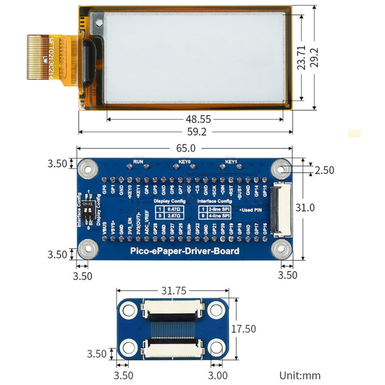 Waveshare 2.13 inch 212 x 104 Pixels Flexible E-Ink E-Paper Display Module Black/White for Raspberry Pi Pico, SPI Interface, 20124