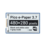 Waveshare 3.7 inch 480x280 Pixel E-Ink E-Paper Display Module for Raspberry Pi Pico, 4 Grayscales, SPI Interface, 20123