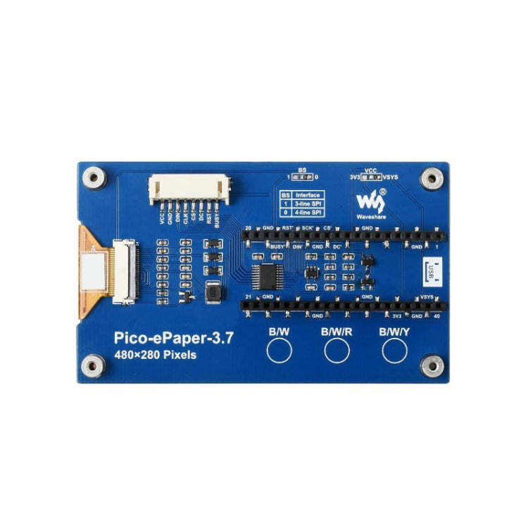 Waveshare 3.7 inch 480x280 Pixel E-Ink E-Paper Display Module for Raspberry Pi Pico, 4 Grayscales, SPI Interface, 20123