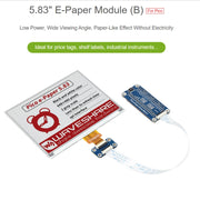 Waveshare 5.83 inch 648x480 Pixel E-Ink E-Paper Display Module Red Black White (B) for Raspberry Pi Pico, SPI Interface, 20127