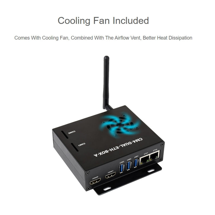 Mini-computer Waveshare Dual Gigabit Ethernet con custodia in metallo e ventola di raffreddamento per Raspberry Pi CM4, Dual Gigabit Ethernet