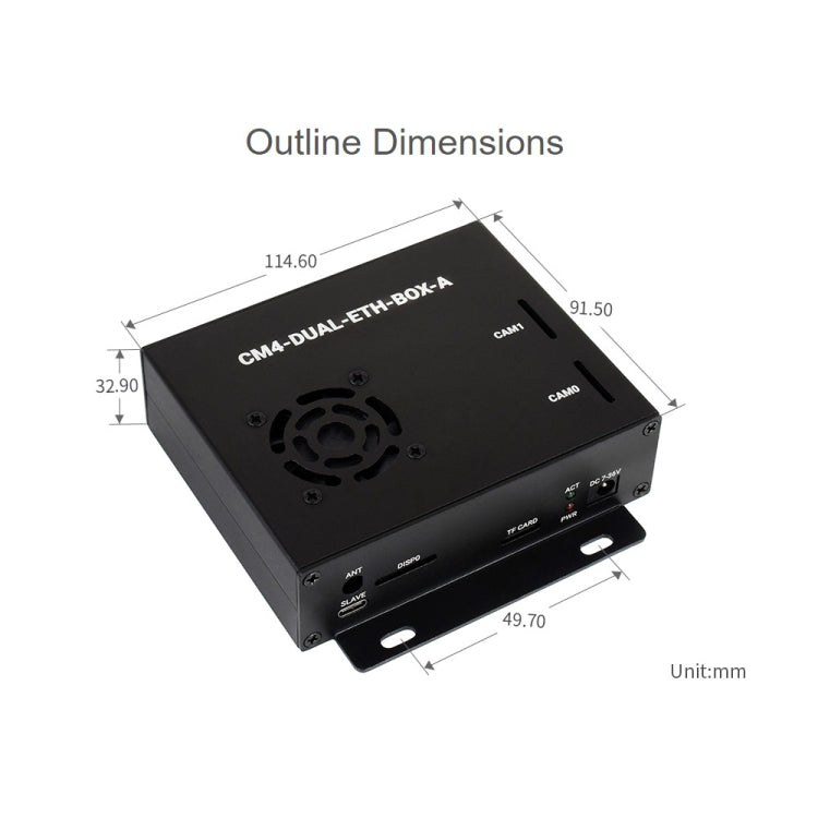 Mini-computer Waveshare Dual Gigabit Ethernet con custodia in metallo e ventola di raffreddamento per Raspberry Pi CM4, Dual Gigabit Ethernet