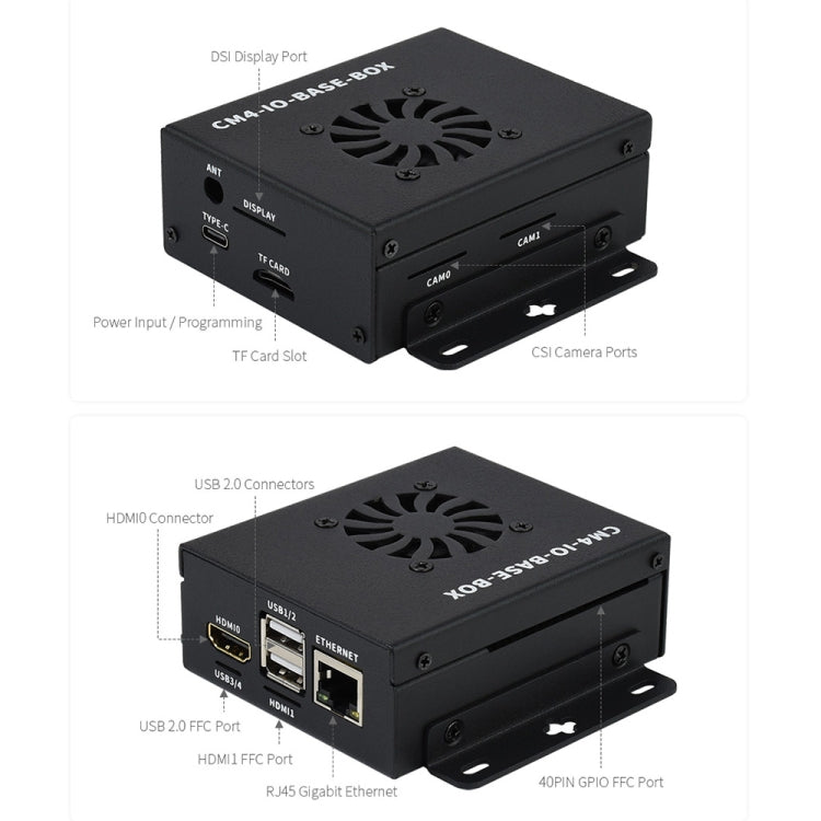 Waveshare Mini IO Board Full Ver Mini-Computer Base Box with Metal Case and Cooling Fan for Raspberry Pi CM4, Mini IO Board Full Ver