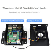 Waveshare Mini IO Board Lite Ver Mini Computer Base Box with Metal Case and Cooling Fan for Raspberry Pi CM4, IO Board Lite Ver