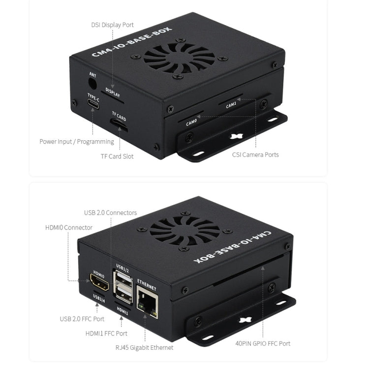 Waveshare Mini IO Board Lite Ver Mini Computer Base Box with Metal Case and Cooling Fan for Raspberry Pi CM4, IO Board Lite Ver