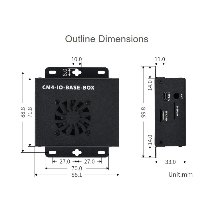 Waveshare Mini IO Board Lite Ver Mini Computer Base Box with Metal Case and Cooling Fan for Raspberry Pi CM4, IO Board Lite Ver