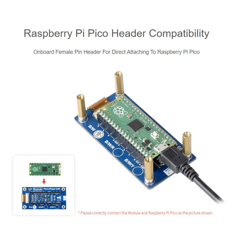 Waveshare 2.66 inch 296 x 152 Pixels Black/White E-Paper E-Ink Display Module for Raspberry Pi Pico, SPI Interface, 20052