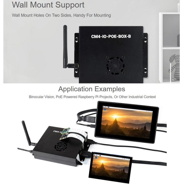 Scatola base mini-computer Waveshare PoE tipo B con custodia in metallo e ventola di raffreddamento per Raspberry Pi CM4