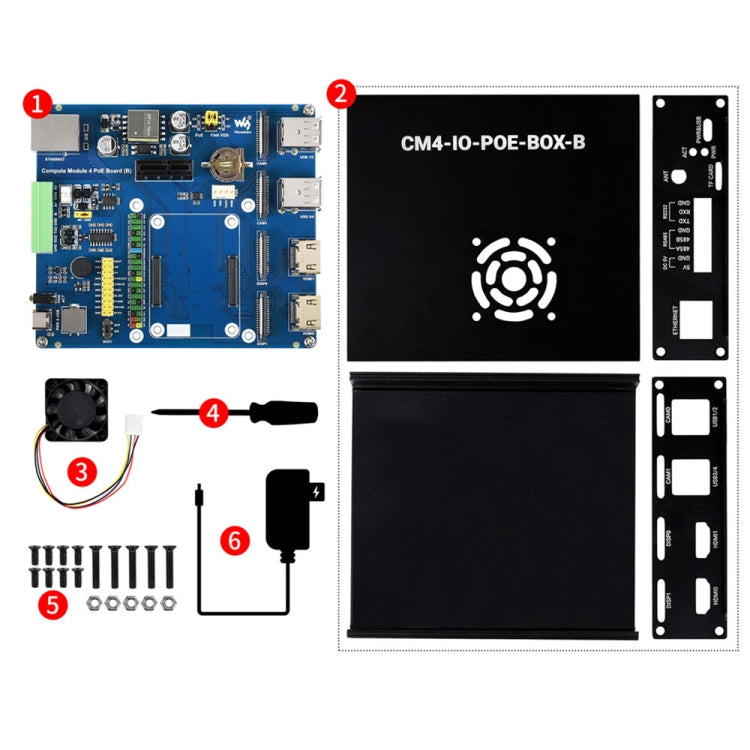 Scatola base mini-computer Waveshare PoE tipo B con custodia in metallo e ventola di raffreddamento per Raspberry Pi CM4