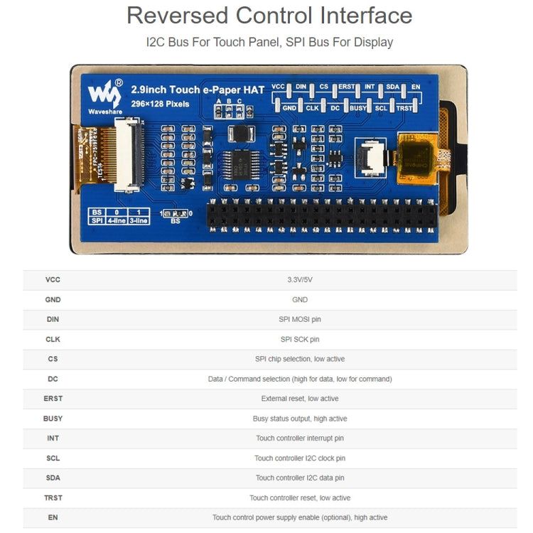 Waveshare 2,9 pollici 296 x 128 Pixel Touch capacitivo a 5 punti Nero/Bianco E-Paper Display E-Ink HAT per Raspberry Pi Pico, interfaccia SPI, 19967