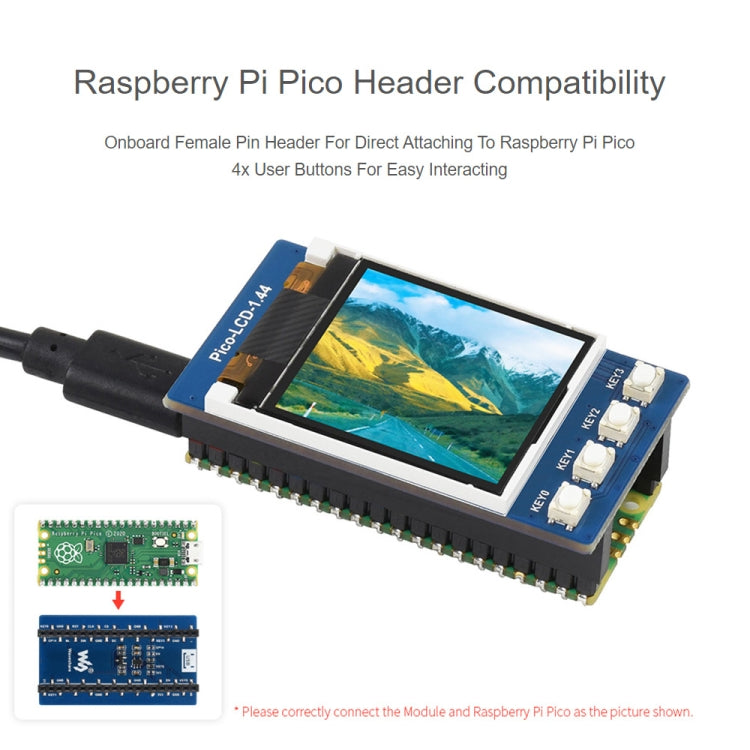 WAVESHARE 1.44 inch 65K Color 128 x 128 LCD Display Module for Raspberry Pi Pico, SPI Interface, 1.44 inch