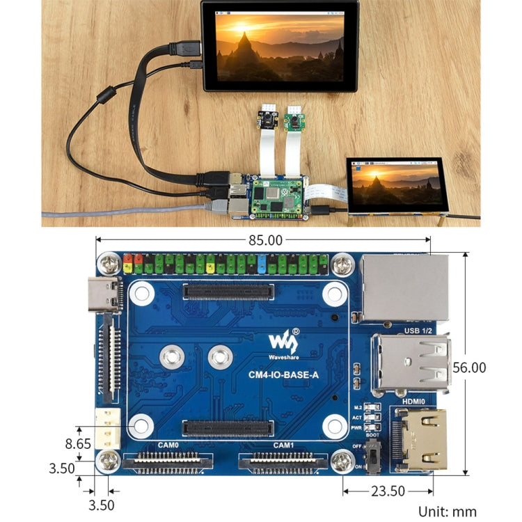 Waveshare Mini Base Board A for Raspberry Pi 4 Compute Module, Base Board A For Raspberry Pi CM4