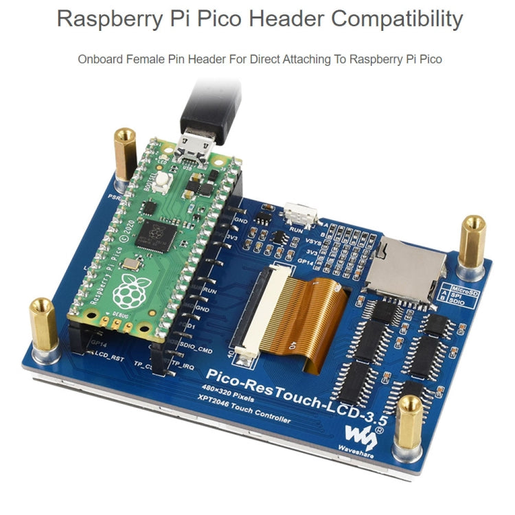 WAVESHARE Modulo display touch da 3,5 pollici 65K colori 480 x 320 per Raspberry Pi Pico, interfaccia SPI, 3.5 inch