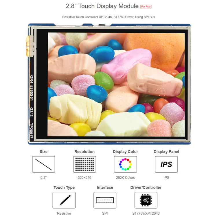 Modulo display touch 2,8" 320x240 SPI per Raspberry Pi Pico