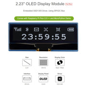 WAVESHARE 2.23 inch OLED Display Module 128 x 32 Pixels for Raspberry Pi Pico, SPI/I2C, 19750