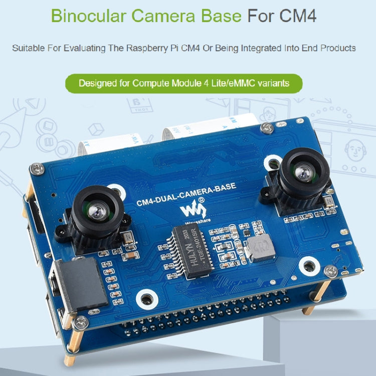 Waveshare Binocular Camera Base Board with Interface Expander for Raspberry Pi 4 Compute Module