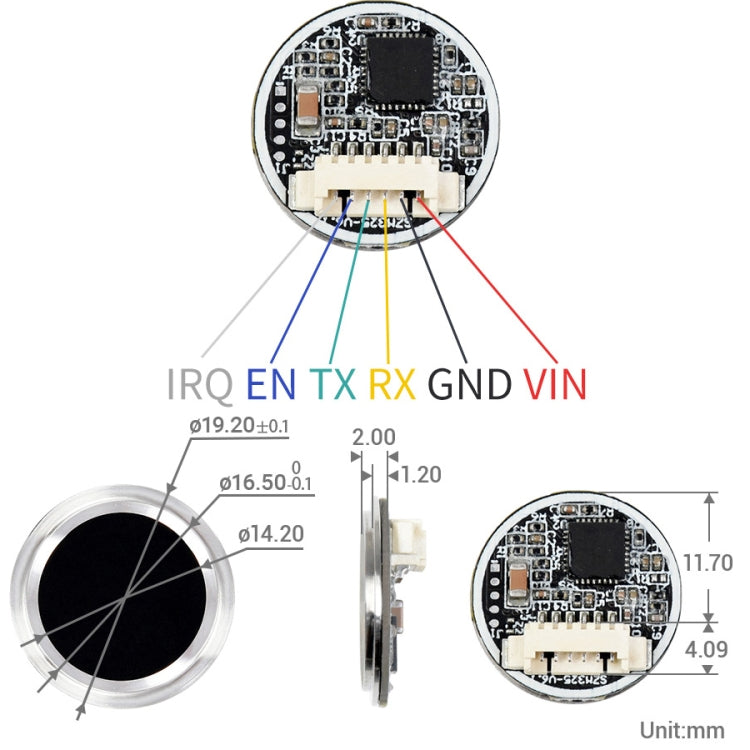 Sensore di impronte digitali capacitivo UART rotondo Waveshare