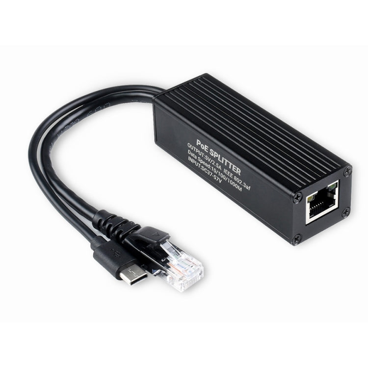 Waveshare Gigabit PoE Splitter with Metal Case, Type-C 5V 2.5A Output