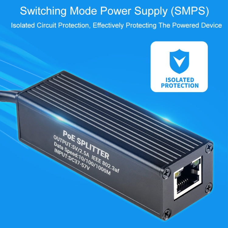 Splitter Gigabit PoE Waveshare con custodia in metallo, uscita Type-C 5 V 2,5 A