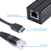 Waveshare Gigabit PoE Splitter with Metal Case, Type-C 5V 2.5A Output