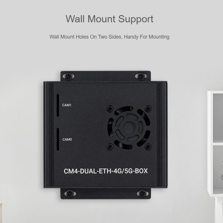 Waveshare Dual Gigabit Ethernet 5G/4G Computer Box with Cooling Fan for Raspberry Pi CM4