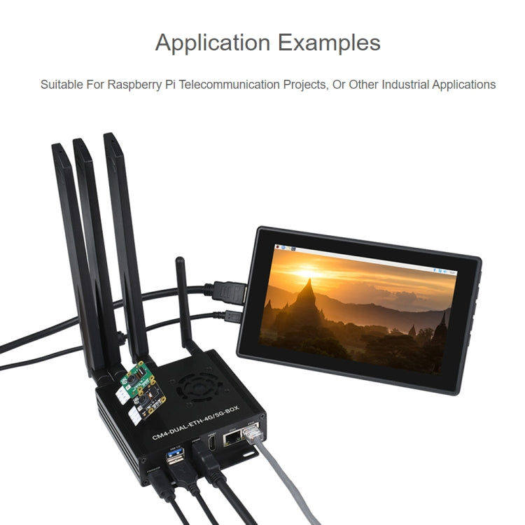 Waveshare Dual Gigabit Ethernet 5G/4G Computer Box with Cooling Fan for Raspberry Pi CM4