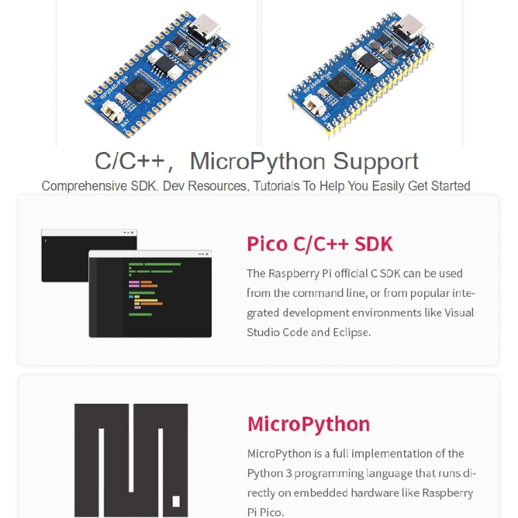 Scheda MCU Waveshare RP2040-Plus Pico-like basata su MCU Raspberry Pi RP2040, senza pinheader, RP2040-Plus without Pinheader