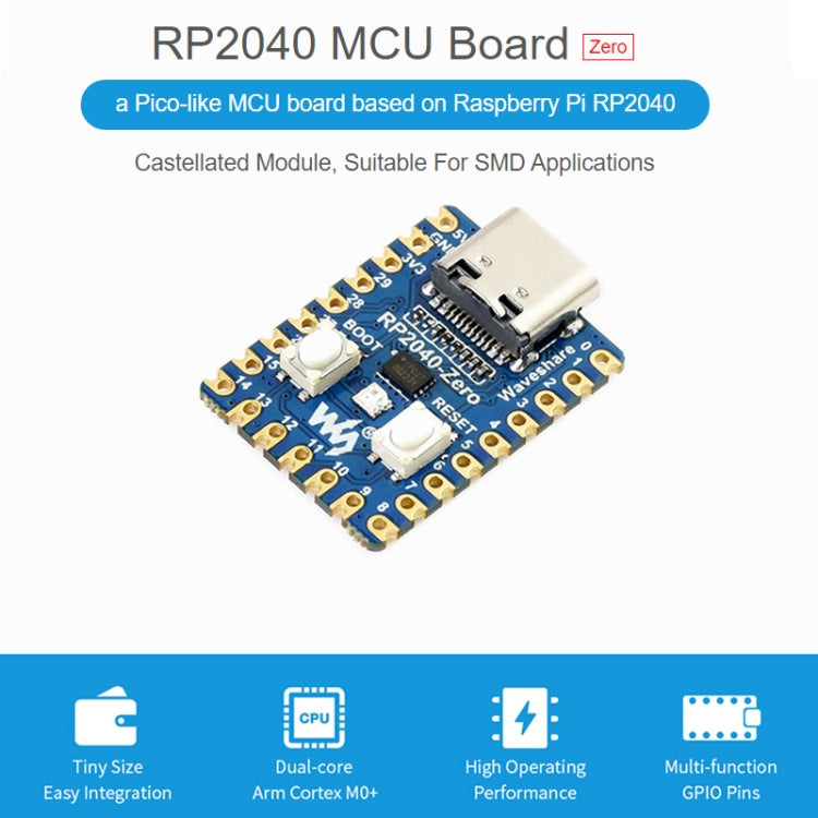 Waveshare RP2040-Zero Pico-like MCU Board Based on Raspberry Pi RP2040 MCU, with Mini Pinheader Version, 20335