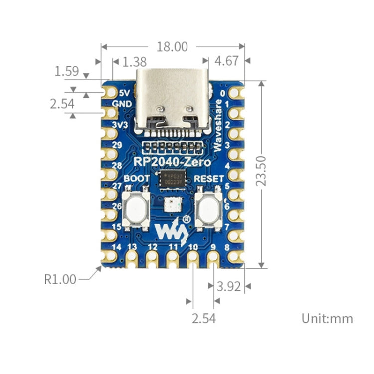 Waveshare RP2040-Zero Pico-like MCU Board Based on Raspberry Pi RP2040 MCU, with Mini Pinheader Version, 20335