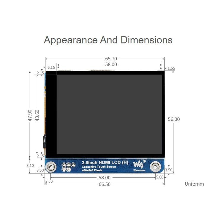 Display LCD IPS Waveshare da 2,8 pollici 480x640 HDMI (H) completamente laminato