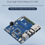 Waveshare Dual Gigabit Ethernet 5G/4G baseboard for Raspberry Pi CM4