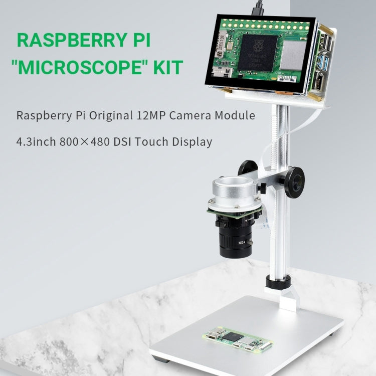 Waveshare Raspberry Pi Microscope Kit with 4.3 Inch Screen 12MP Camera Module with Bracket, US Plug