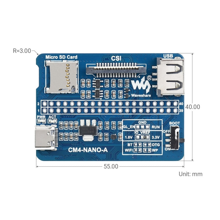 Scheda base Waveshare Nano A per Raspberry Pi CM4, Nano Base Board A