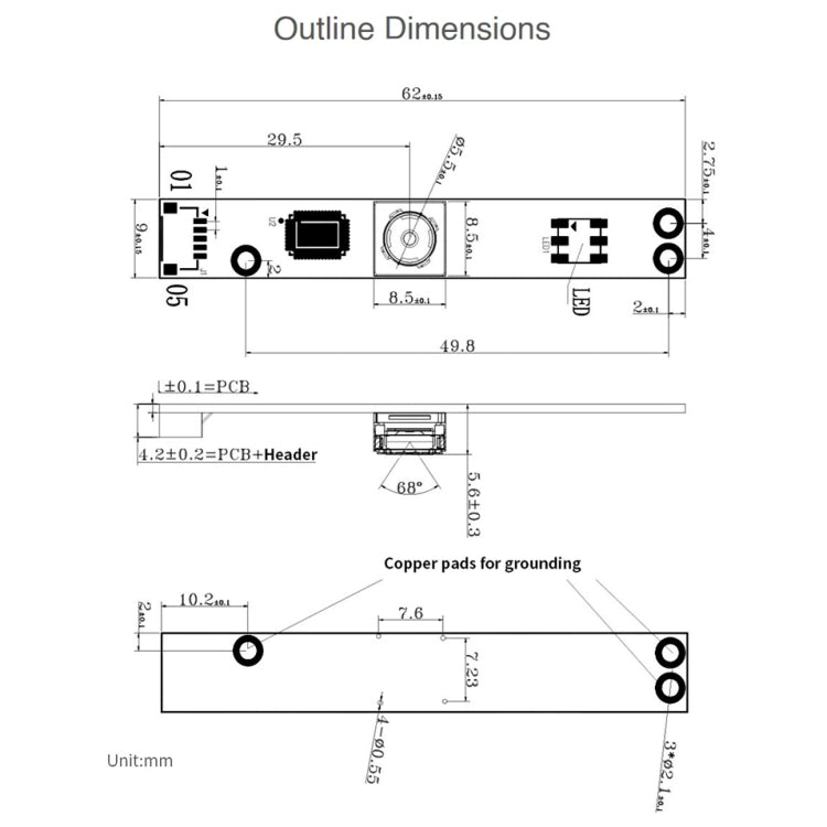 Modulo fotocamera USB Waveshare OV5640 FF 5MP, supporta la registrazione video 1080P, FF