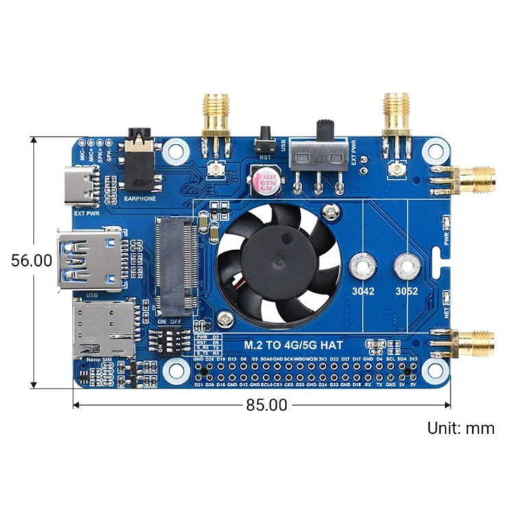 Waveshare SIM8202G-M2 5G HAT B Multiband Snapdragon X55 Module Board for Raspberry Pi, SIM8202G-M2 5G HAT B