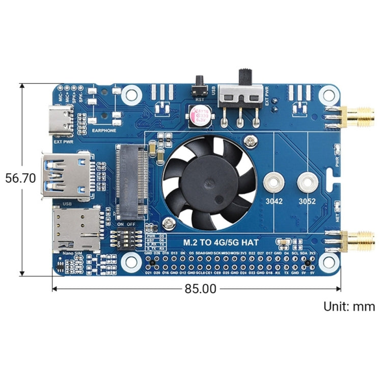 Waveshare EM06-E LTE Cat-6 HAT Doppia antenna LTE-A Modulo multi-banda multi-regione per Raspberry Pi, EM06-E LTE Cat-6 HAT