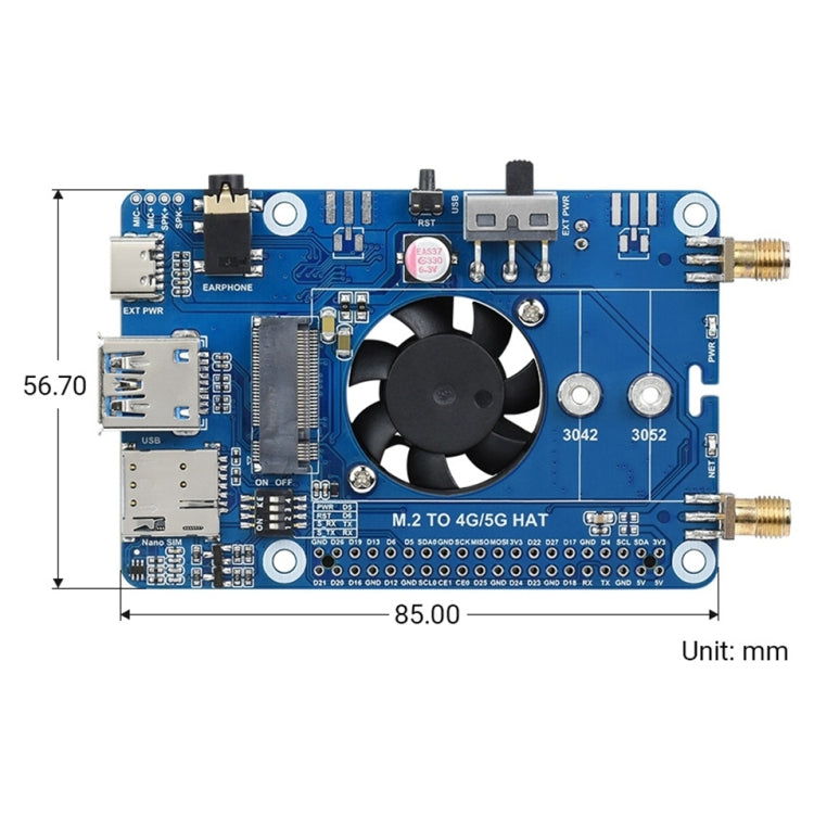 Waveshare SIM7600G-H M.2 4G HAT LTE CAT4 Modulo banda globale GNSS ad alta velocità per Raspberry Pi, SIM7600G-H M.2 4G HAT