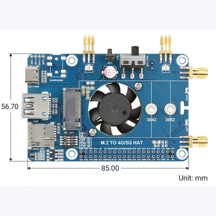 Waveshare RM500U-CN 5G HAT Quad Antenna LTE-A Multi-Band Module Board for Raspberry Pi, RM500U-CN 5G HAT