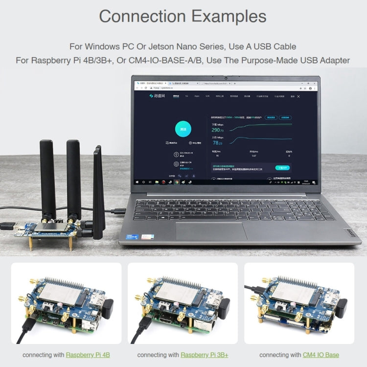 Waveshare RM500U-CN 5G HAT Quad Antenna LTE-A Multi-Band Module Board for Raspberry Pi, RM500U-CN 5G HAT