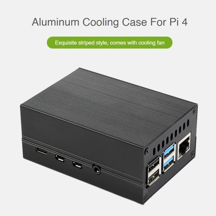 Waveshare Stripe Aluminum Cooling Case for Raspberry Pi 4, Built-in Active Radiator with Fins, Stripe Aluminum Cooling Case