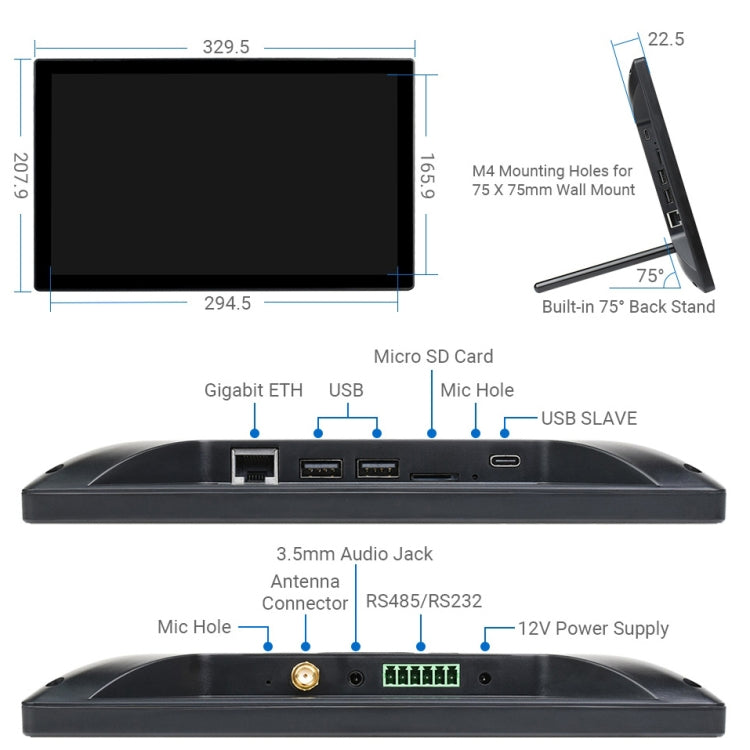 WAVESHARE Mini Computer Powered by Raspberry Pi CM4 Touch Screen, Raspberry Pi CM4 Touch Screen US Plug, Raspberry Pi CM4 Touch Screen EU Plug, Raspberry Pi CM4 Touch Screen UK Plug