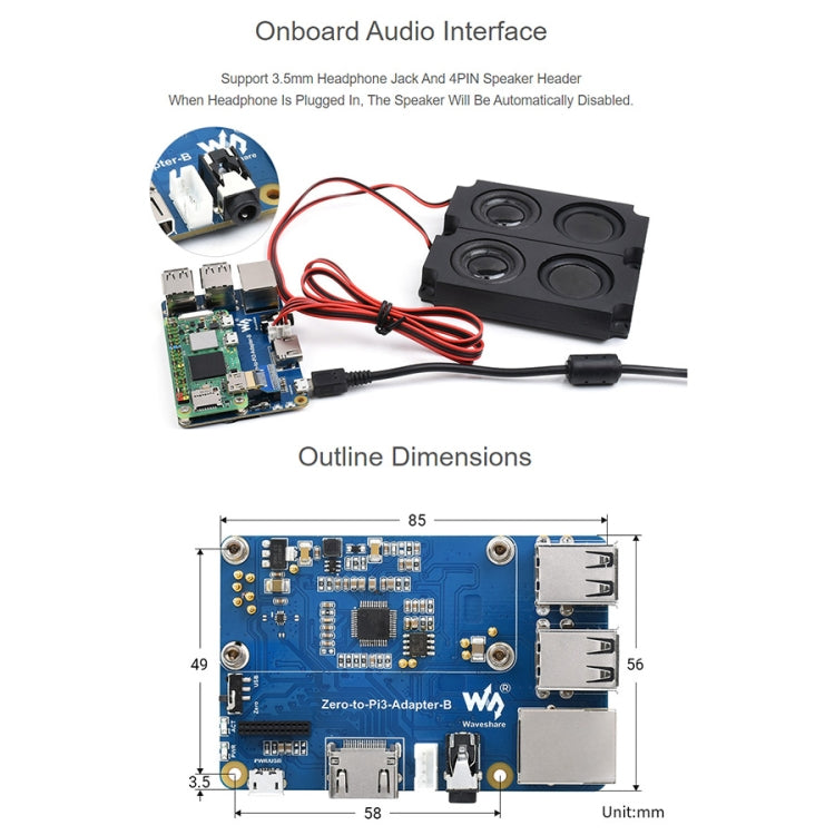 Adattatore Waveshare Raspberry Pi Zero da 2 W a 3B per Raspberry Pi 3 modello B/B+, Pi Zero 2W To 3B